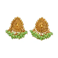 Indian Jhumka Earrings for Women - Indian Jhumki Chandelier Small Tops Earring in Golden Tone Beaded Bollywood Style Dangle Earring Jewelry for Bride | Birthday Gift for Her Pista Pearl