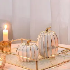 2 PCS Resin Thanksgiving Fake Pumpkin Figurines