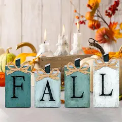 4 PCS Fall Pumpkin Wooden Signs Decoration - Blue