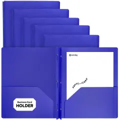 Plastic Folders with Pockets and Prongs, Assorted Colors Two Pocket Folder with Brads, 6 Pc &ndash;by Enday Blue