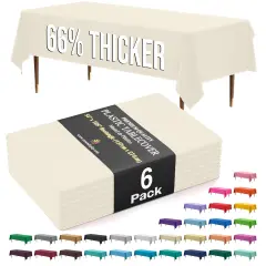 Exquisite 6-Pack Premium Plastic Tablecloth 54in. x 108in. Rectangle Plastic Table Cover Ivory