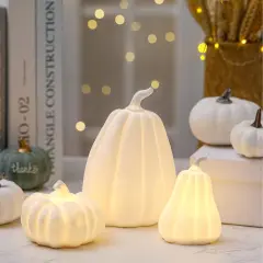 3 Pcs Fall Lighted Ceramic Pumpkin Table Decor