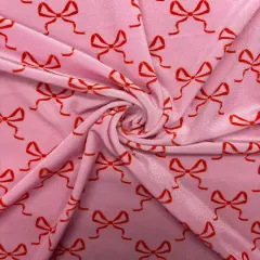 1 Yard Bow Print Stretch Velvet Fabric for Costumes Leggings Dancewear Activewear Pink
