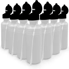4E's Novelty Sports Water Bottles Bulk (22 Pack) 18 oz Squeeze Reusable Plastic White Water Bottle, BPA Free, School Kids Water Bottles, Party Favor, End of Year Student Gifts from Teacher