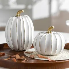 White and Gold Fall Pumpkin Decor - Set of 2