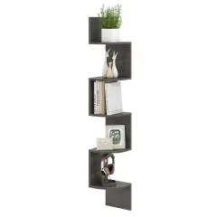 Costway 1/2 PCS 5-Tier Floating Bookshelf with Safe Round Edge Space-Saving Plant Display Shelf Brown/White/Gray