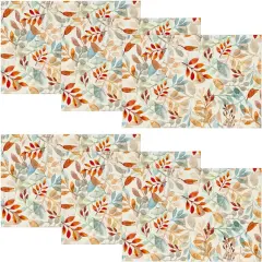 Set of 6 Eucalyptus Fall Placemats Set - 12x18 Inch (Orange/Blue)