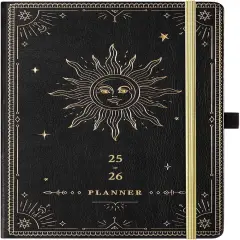 Planner 2025-2026 - Academic Planner 2025-2026, July 2025 - June 2026, 5.75" x 8.25", Weekly and Monthly, Faux Leather with Back Pocket & 40 Notes Pages - The Sun