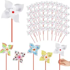 200 Pcs DIY Paper Pinwheels for Kids Bulk White Blank Paper Pinwheels Kids Craft Kits for Boys Girls Summer Activities