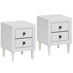 Costway 2 PCs Nightstand End Bedside Coffee Table Wooden Leg Storage Drawers White