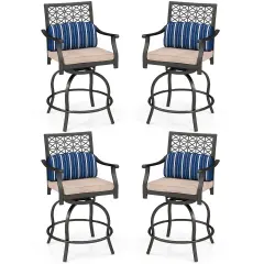 Costway Set of 4 Patio Swivel Bar Stool Chairs Cushioned Pillow Armrest Rocking
