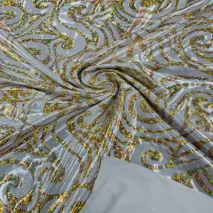 1 Yard Foil Flame Spandex Fabric Holographic Lame Print Stretch Polyester Blend 58-60 inches width Gold/Silver Hologram