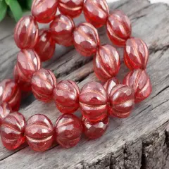 *12* 10mm Copper Washed Ruby Red Luster Faceted Round Melon Beads