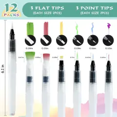 12 Pieces Watercolor Brush Pens, Premium Water Brush Pen Leakproof with Assorted Tips, Water Brush Pens for Watercolor, Refillable Watercolor Pens, Watercolor Paint Pens, Arts Value Set