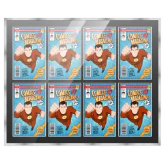 Comic Book Frame with Mat for 8 Bronze Age Comics Published Between 1970 and 1985 - Silver Wood Comic Frame With Black Mat for 7.25x10.5 Comics - 37.5x26.5 Frame Size