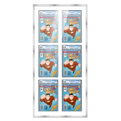 Comic Book Frame with Mat for 6 Graded Comics - Silver Wood Comic Frame With White Mat for 8.125x13 Comics - 20.75x44.5 Frame Size