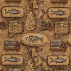 Big Catch - Brown Novelty Upholstery Fabric 54 Inches"
