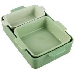 Best Choice Products Ceramic Bakeware Set of 3 Casserole, Loaf, and Square Dishes w/ Handles Sage Green