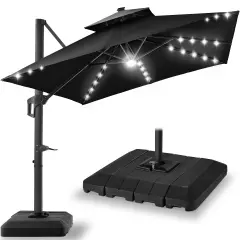 Best Choice Products 10x10ft 2-Tier Square Outdoor Solar LED Cantilever Patio Umbrella w/ Base Included Black