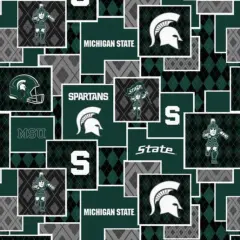 Licensed NCAA Michigan State University Argyle Boxes Cotton Fabric by the Yard