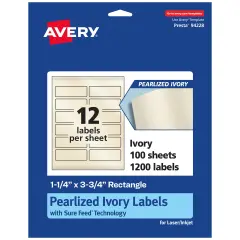 Avery Pearlized Ivory Rectangle Labels with Sure Feed Technology, Print-to-the-Edge, 1.25" x 3.75"