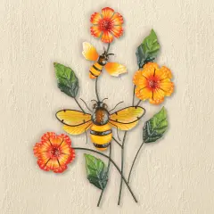 Collections Etc 3D Bee Colorful Floral Metal Outdoor Wall Art