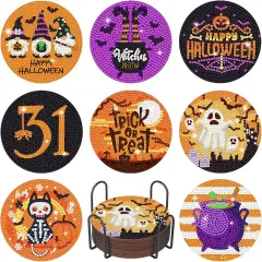 8 Pcs Halloween Diamond Painting Coasters Kits DIY