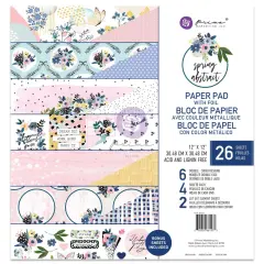 Spring Abstract Collection 12x12 Pad - 26 sheets w foil- 6 double sided designs x 4 sheets each + 2 cut-out sheets paper pad 