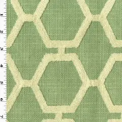 Green/Beige Textured Hexagon Embroidered Decor Fabric By the Yard