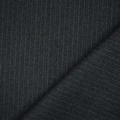 Black-Deep Gray Polyester Wool Pinstripe Twill Suiting Woven Fabric By the Yard