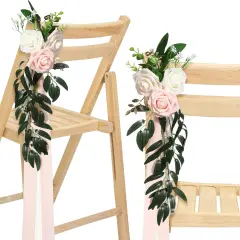 Church Chair Back Floral with Eucalyptus Leaves and Ribbons Ceremony Party