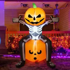 GOOSH Halloween Inflatable 5FT Skull Skeleton Pumpkin Head with Built-in LEDs