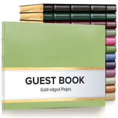 Gallery Leather Guest Book Special Events, add Photos, 192 Lined Pages, Bonded Leather, Hardcover, Gold-Gilded, Guestbook Camden Kiwi