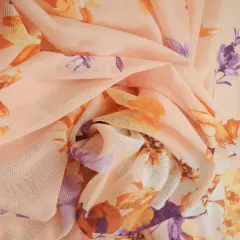Digital Floral Mesh Fabric Lightweight Stretch Sheer, 54&rdquo; Wide for Fashion & Overlays SAND