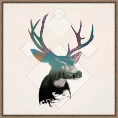 Stag Double Exposure Wildlife Art I by Circle Art Group Framed Canvas Wall Art