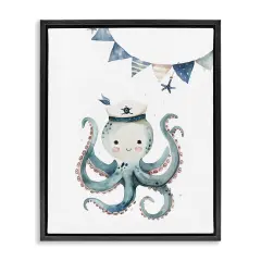 Stupell Industries Cute Octopus Sailor Floater Framed Canvas Wall Art Design by LSR Design Studio