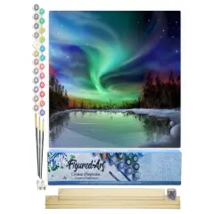 Figured'Art Paint by Numbers Kit for Adults Aurora borealis and Lake 16"x20" - Craft Art Painting Rolled Canvas with DIY wooden frame