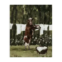 Stupell Industries Brown Cow Doing Laundry Canvas Wall Art Design by White Ladder