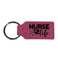 Keychain - Rectangle - Nurse Life - Leather Pink/Black