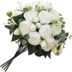 4 Packs of Artificial Peonies - 20 Silk Peony Heads with Stems for Home, Wedding, Mother's Day White