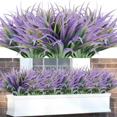 12-Piece UV-Resistant Artificial Grass Set &ndash; 17.3 Inch Faux Greenery for Home and Garden D&eacute;cor Green & purple