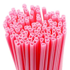 4E's Novelty 100 Pink Heart Straws - Individually Wrapped Heart Shaped Straws for Valentine&rsquo;s Day, Cute Disposable Straws for Parties & Drinks