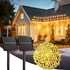 Solar String Lights for Outside, 2-Pack 200LED 78FT Total Solar Lights Outdoor IP65 Waterproof Solar Powered Lights with 8 Lighting Modes for Party Garden Yard Holiday Tree Decoration, Warm White