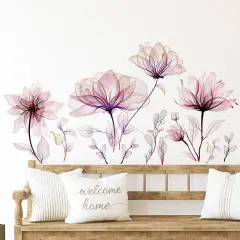 Zonon 6 Pieces Flowers Wall Decals Vinyl Dragonflies Flowers Wall Stickers Removable Floral Wall Murals Peel and Stick Colorful Flower Wall Decor for Bedroom Living Room Nursery(Floral)