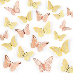 Crosize 48 Pcs Gold and Rose Gold Butterfly Decorations, 4 Styles 3 Sizes, Butterfly Wall Decor, 3D Butterfly Party Decorations, Butterflies for Crafts, Bouquet, Cake Decorating, Flower Arrangements