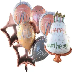 6PCS Big Happy Birthday Balloon Foil Inflated Mylar Balloons Rose Gold Birthday Party Decoration Kit for Party Decoration Supplies