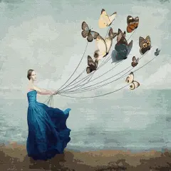 Paint by Numbers for Adults, DIY Oil Painting by Number Kits, Butterfly & Lady at Seaside, 16 x 20 inch (Flying Butterflies, without Frame)