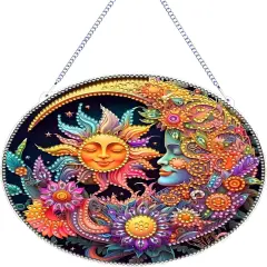 Diamond Art Painting Pendant Kits 5D Diamond Art Painting Art Hanging Kit Sun and Moon DIY Diamond Crystal Window Pendant Kit for Adults Gift Wall Home Decoration