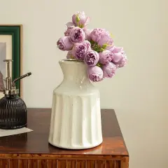 Ceramic Boho Vase, Farmhouse Home Decor Embossed Vases for Centerpieces, Kitchen, Office, Shelf, Table, Vase for Pampas Grass, Eucalyptus