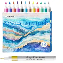 12 Colors Acrylic Paint Markers Brush Tip for Wood Rock Fabric Ceramic,Marker Art Pens for Christmas Halloween Birthday Party DIY Drawing Coloring Markers